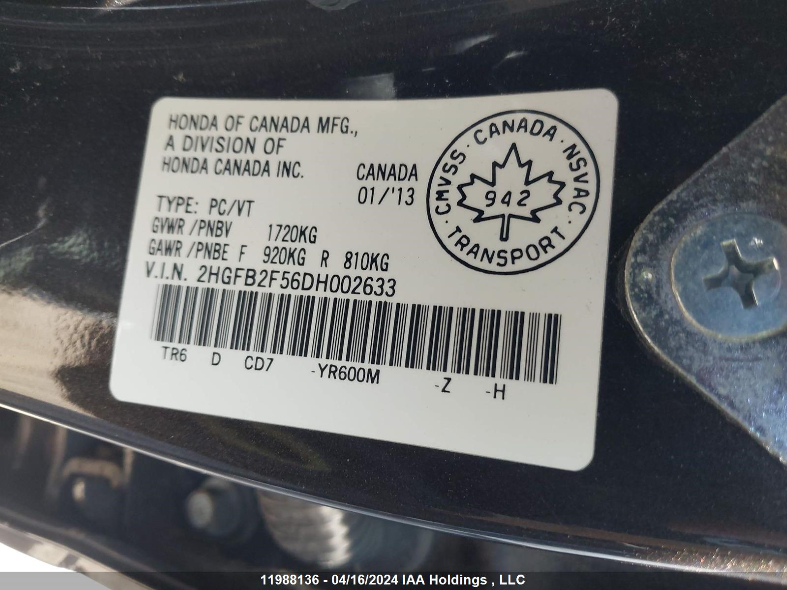 Photo 8 VIN: 2HGFB2F56DH002633 - HONDA CIVIC 