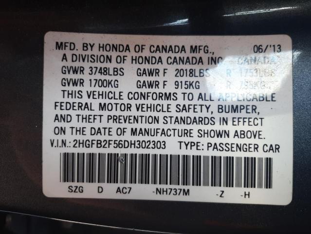 Photo 9 VIN: 2HGFB2F56DH302303 - HONDA CIVIC LX 