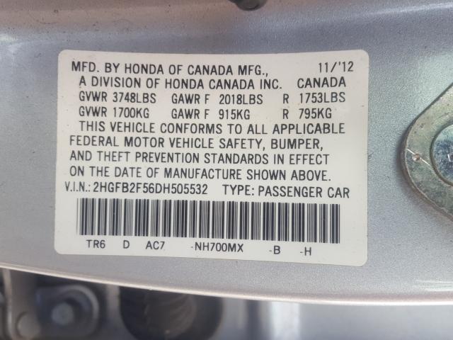 Photo 9 VIN: 2HGFB2F56DH505532 - HONDA CIVIC LX 