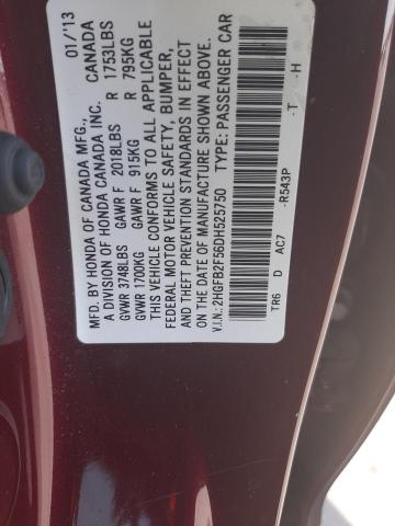 Photo 9 VIN: 2HGFB2F56DH525750 - HONDA CIVIC LX 