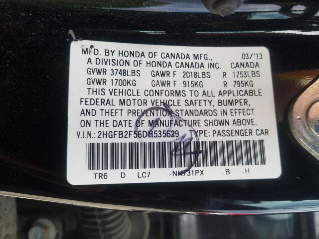 Photo 9 VIN: 2HGFB2F56DH535629 - HONDA CIVIC LX 