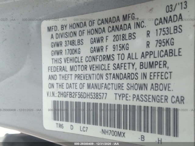 Photo 8 VIN: 2HGFB2F56DH538577 - HONDA CIVIC SDN 