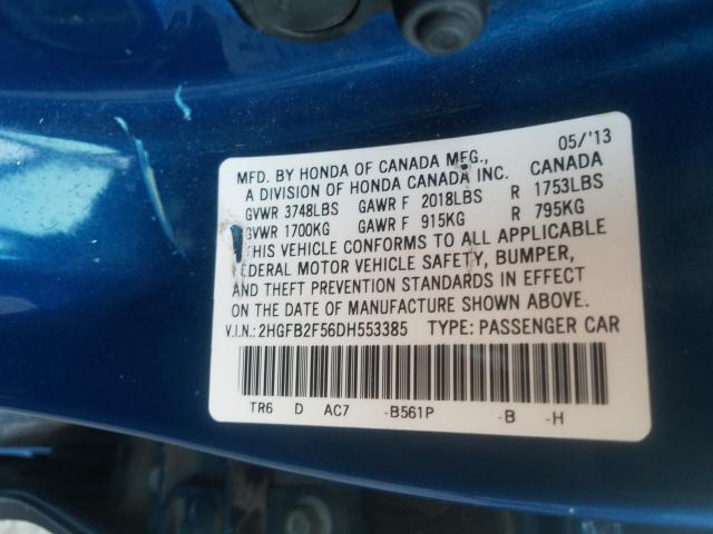 Photo 9 VIN: 2HGFB2F56DH553385 - HONDA CIVIC LX 