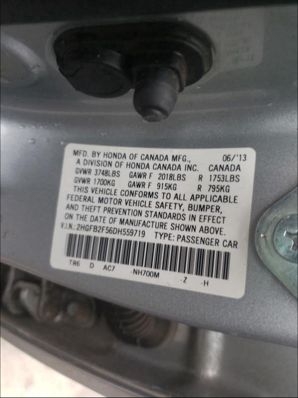 Photo 9 VIN: 2HGFB2F56DH559719 - HONDA CIVIC LX 