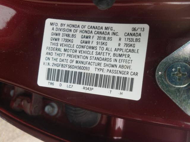 Photo 9 VIN: 2HGFB2F56DH560093 - HONDA CIVIC LX 