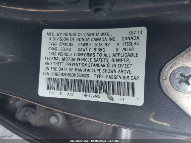 Photo 8 VIN: 2HGFB2F56DH560420 - HONDA CIVIC 