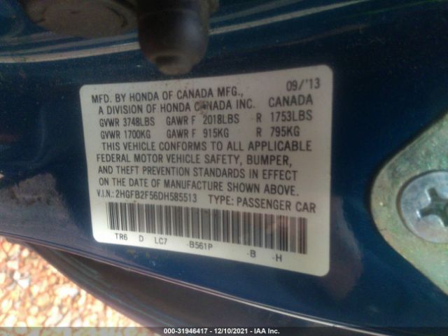 Photo 8 VIN: 2HGFB2F56DH585513 - HONDA CIVIC SDN 