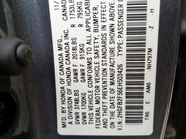 Photo 9 VIN: 2HGFB2F56EH503426 - HONDA CIVIC LX 