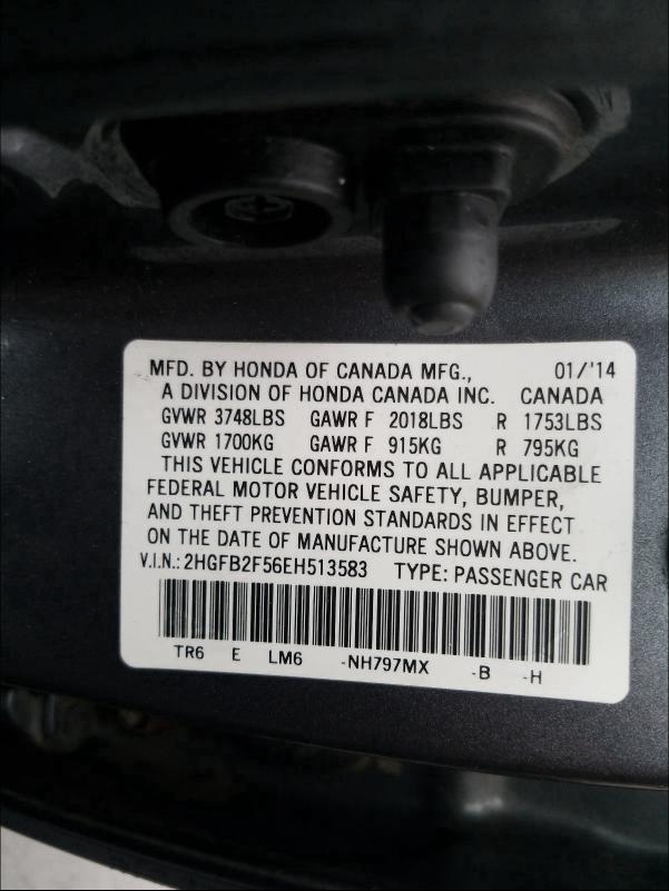 Photo 9 VIN: 2HGFB2F56EH513583 - HONDA CIVIC LX 