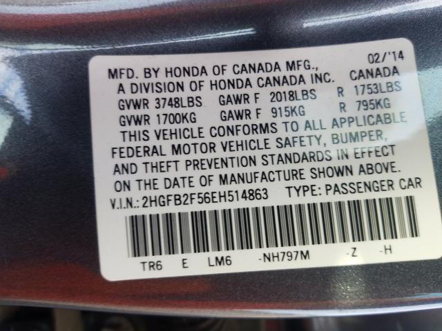 Photo 9 VIN: 2HGFB2F56EH514863 - HONDA CIVIC LX 