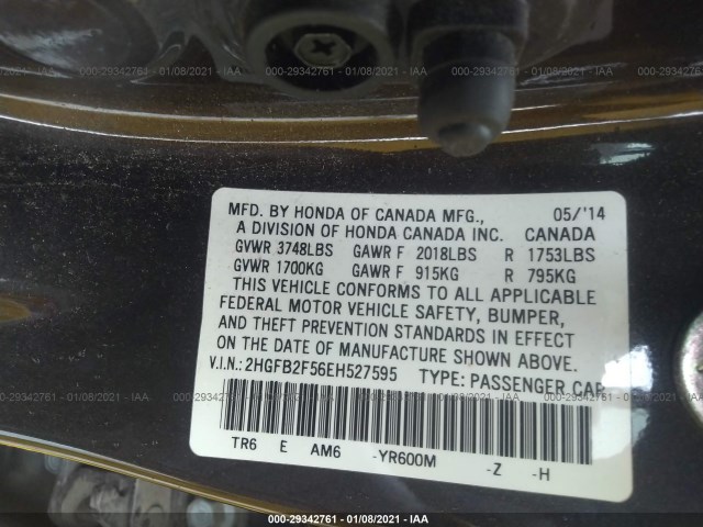 Photo 8 VIN: 2HGFB2F56EH527595 - HONDA CIVIC SEDAN 