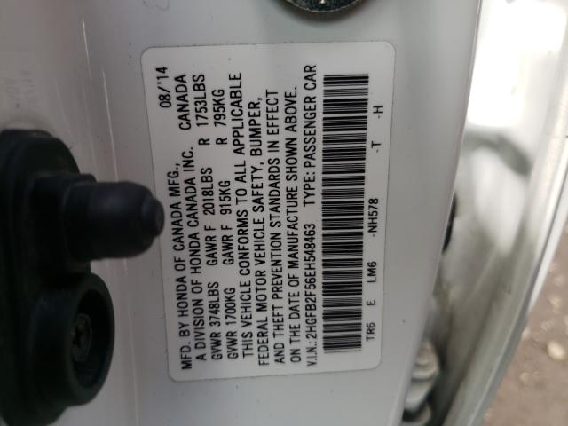 Photo 9 VIN: 2HGFB2F56EH548463 - HONDA CIVIC LX 