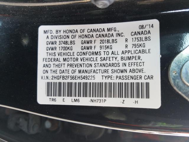 Photo 9 VIN: 2HGFB2F56EH549225 - HONDA CIVIC LX 