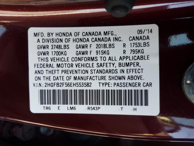 Photo 9 VIN: 2HGFB2F56EH553582 - HONDA CIVIC LX 