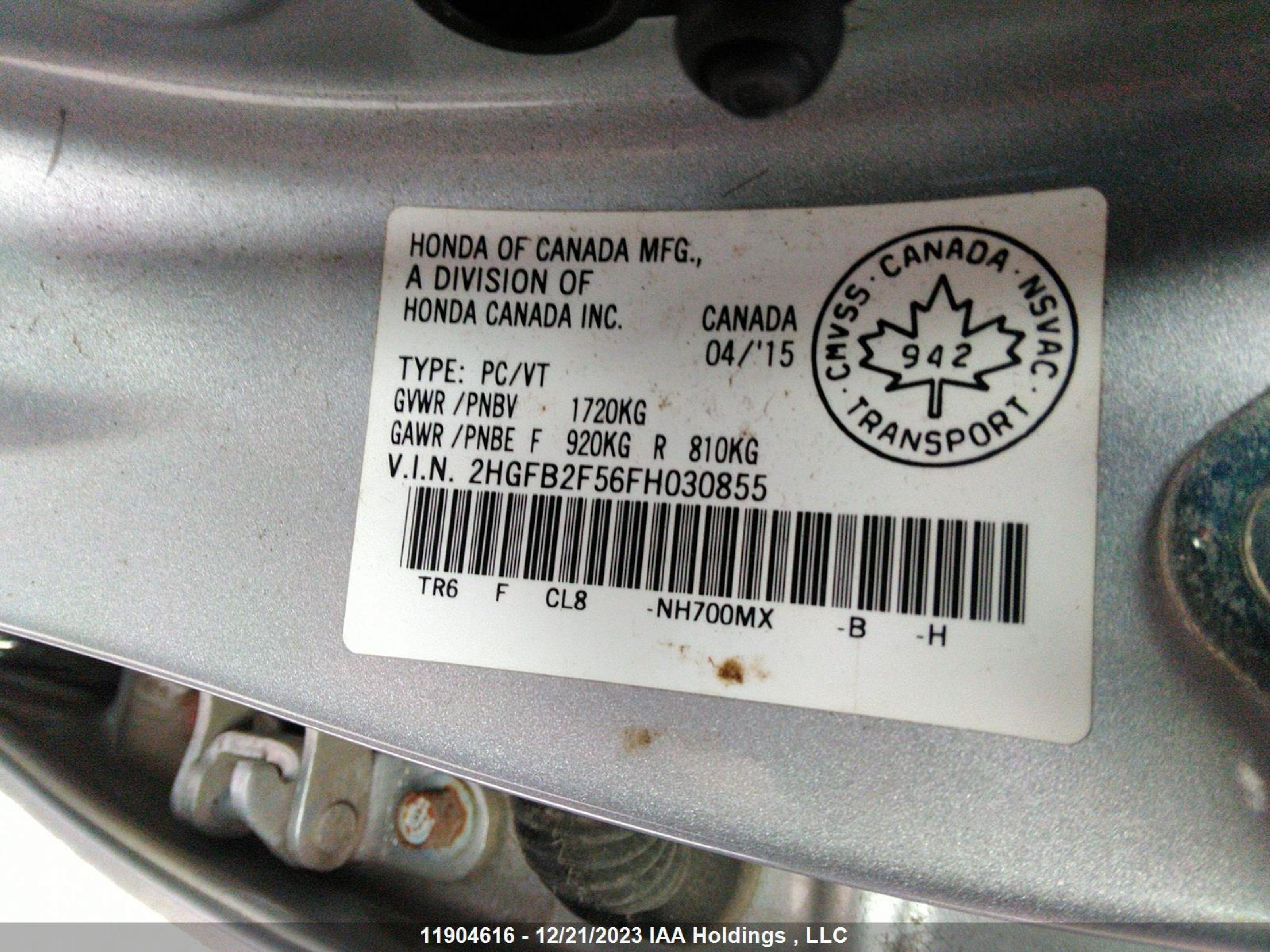 Photo 8 VIN: 2HGFB2F56FH030855 - HONDA CIVIC 