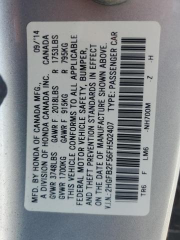 Photo 11 VIN: 2HGFB2F56FH502407 - HONDA CIVIC 