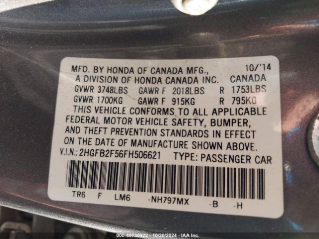 Photo 8 VIN: 2HGFB2F56FH506621 - HONDA CIVIC 