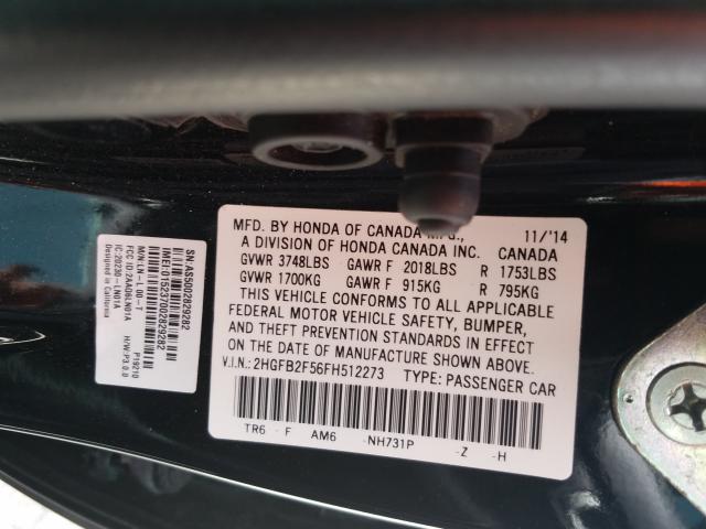 Photo 9 VIN: 2HGFB2F56FH512273 - HONDA CIVIC LX 