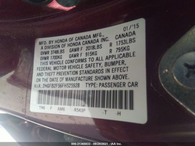 Photo 8 VIN: 2HGFB2F56FH525928 - HONDA CIVIC SEDAN 