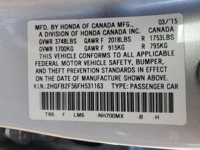 Photo 11 VIN: 2HGFB2F56FH531163 - HONDA CIVIC LX 