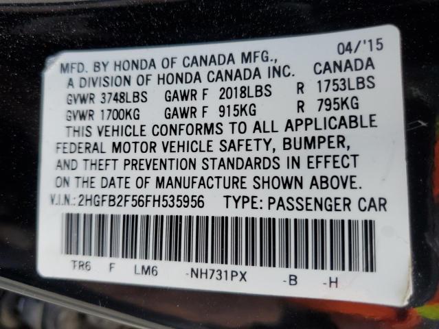 Photo 11 VIN: 2HGFB2F56FH535956 - HONDA CIVIC 