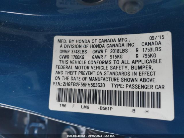 Photo 8 VIN: 2HGFB2F56FH563630 - HONDA CIVIC 