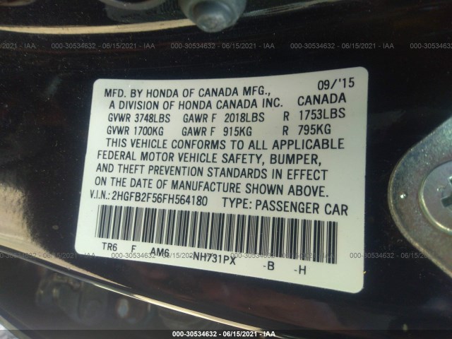 Photo 8 VIN: 2HGFB2F56FH564180 - HONDA CIVIC SEDAN 