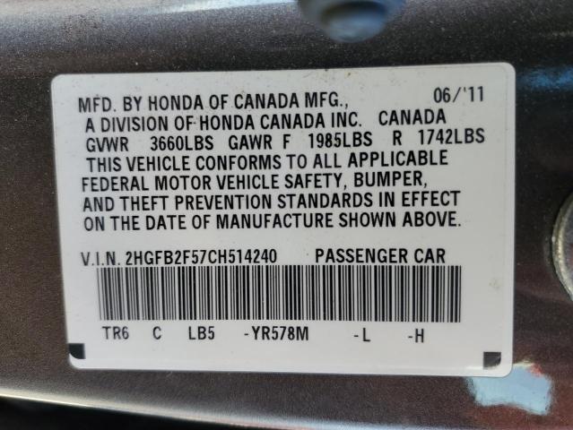 Photo 11 VIN: 2HGFB2F57CH514240 - HONDA CIVIC LX 