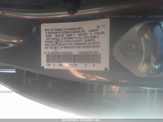 Photo 8 VIN: 2HGFB2F57CH526355 - HONDA CIVIC SDN 