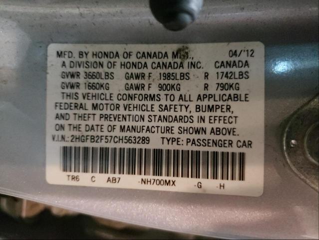 Photo 9 VIN: 2HGFB2F57CH563289 - HONDA CIVIC LX 