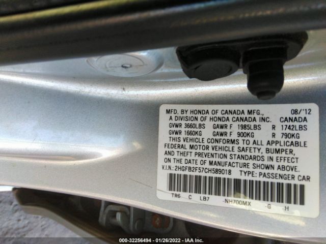 Photo 8 VIN: 2HGFB2F57CH589018 - HONDA CIVIC SDN 