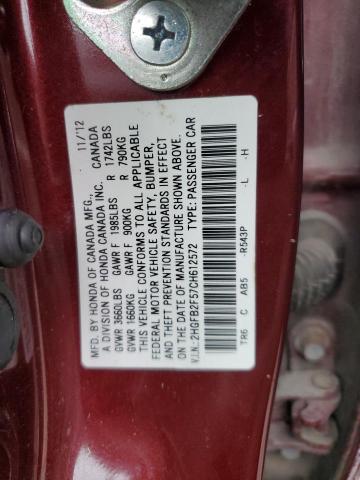 Photo 11 VIN: 2HGFB2F57CH612572 - HONDA CIVIC LX 