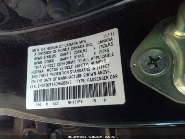 Photo 8 VIN: 2HGFB2F57DH506575 - HONDA CIVIC SDN 