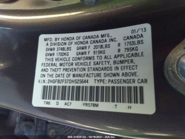 Photo 8 VIN: 2HGFB2F57DH525644 - HONDA CIVIC SDN 