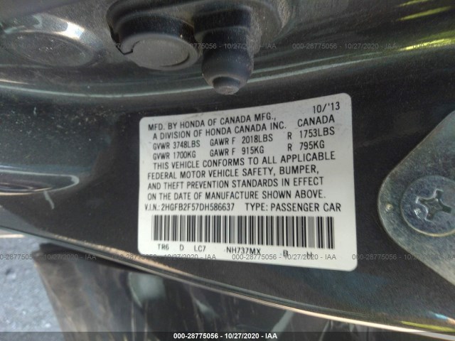 Photo 8 VIN: 2HGFB2F57DH586637 - HONDA CIVIC SDN 