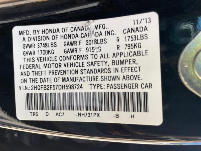 Photo 9 VIN: 2HGFB2F57DH598724 - HONDA CIVIC LX 