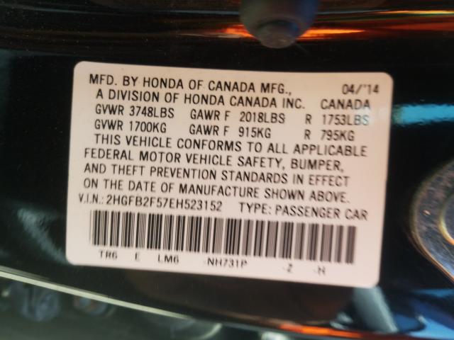 Photo 9 VIN: 2HGFB2F57EH523152 - HONDA CIVIC LX 