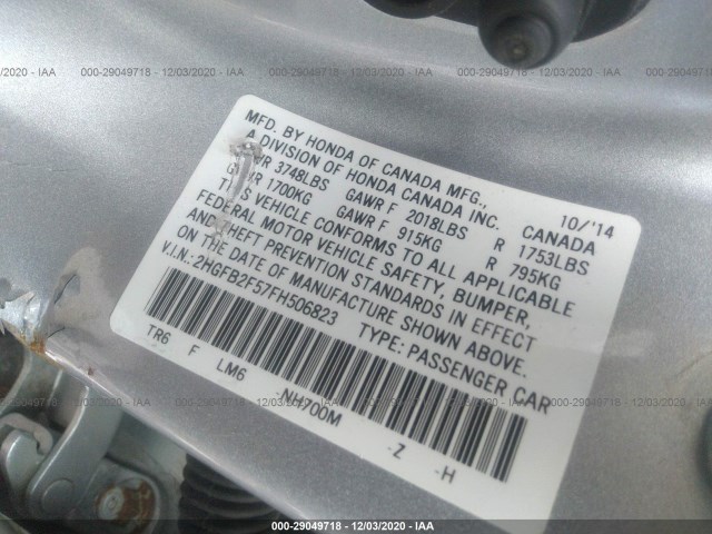 Photo 8 VIN: 2HGFB2F57FH506823 - HONDA CIVIC SEDAN 