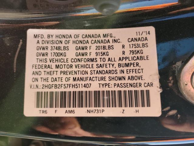 Photo 11 VIN: 2HGFB2F57FH511407 - HONDA CIVIC LX 