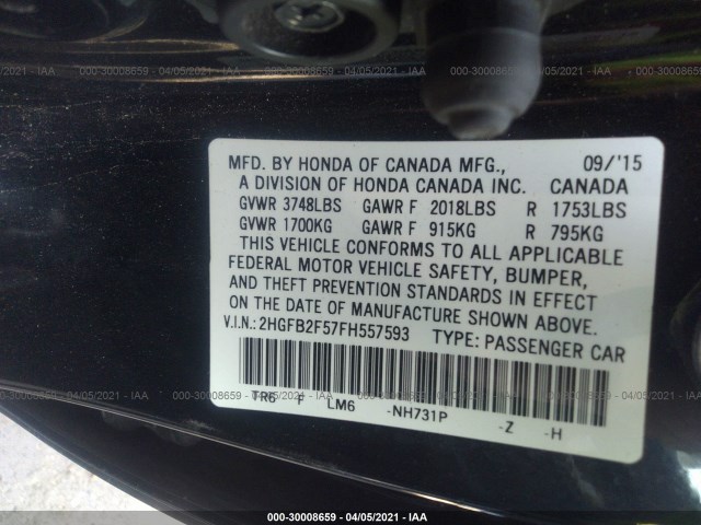 Photo 8 VIN: 2HGFB2F57FH557593 - HONDA CIVIC SEDAN 