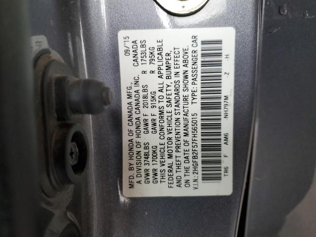 Photo 11 VIN: 2HGFB2F57FH565015 - HONDA CIVIC LX 