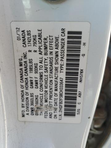 Photo 11 VIN: 2HGFB2F58CH333647 - HONDA CIVIC LX 