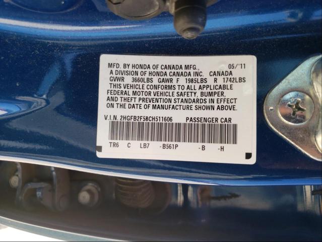 Photo 9 VIN: 2HGFB2F58CH511606 - HONDA CIVIC LX 