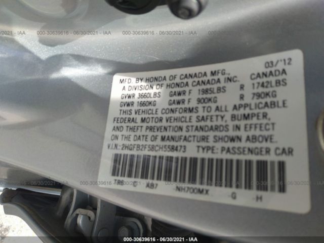 Photo 8 VIN: 2HGFB2F58CH558473 - HONDA CIVIC SDN 