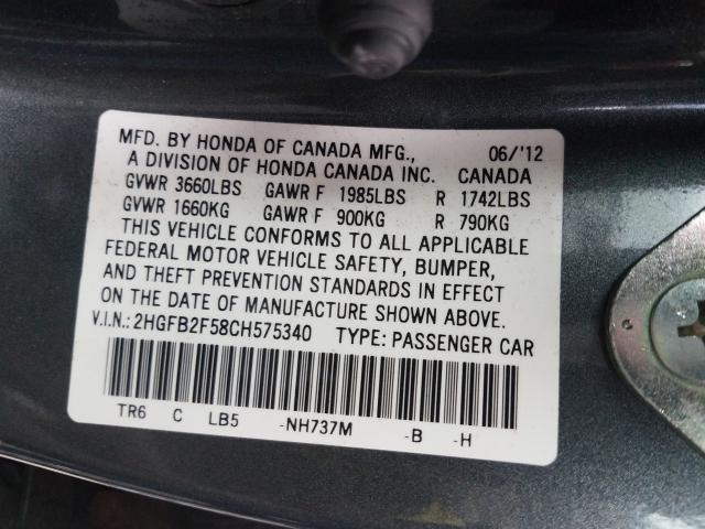 Photo 9 VIN: 2HGFB2F58CH575340 - HONDA CIVIC LX 