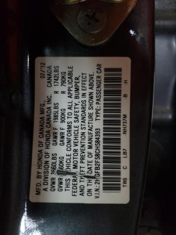 Photo 11 VIN: 2HGFB2F58CH584393 - HONDA CIVIC LX 