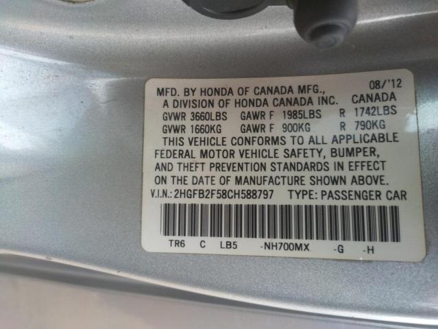 Photo 11 VIN: 2HGFB2F58CH588797 - HONDA CIVIC LX 