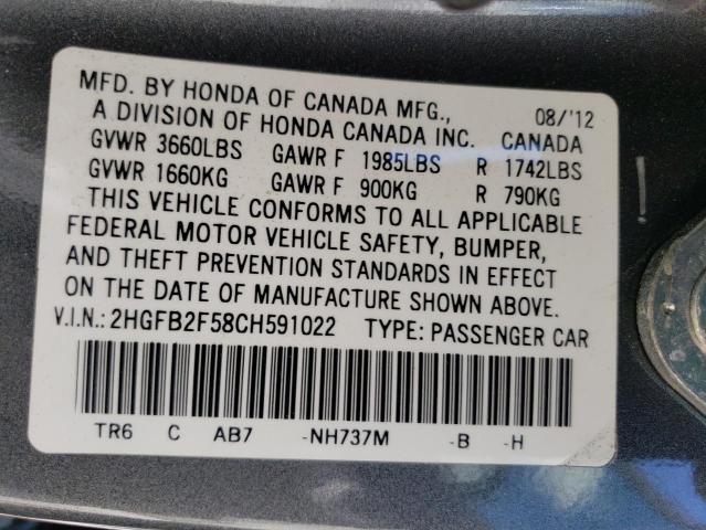 Photo 11 VIN: 2HGFB2F58CH591022 - HONDA CIVIC 