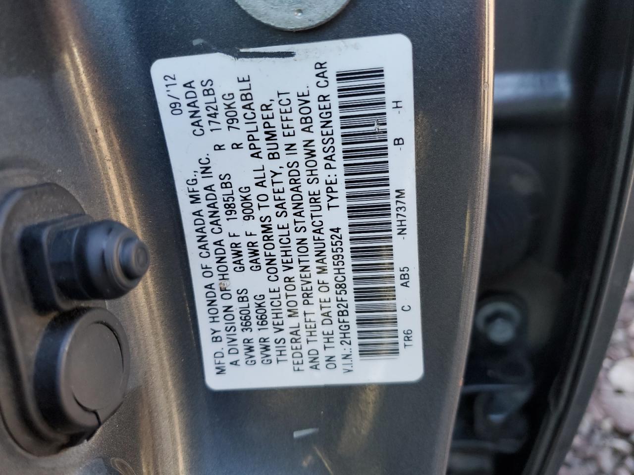 Photo 12 VIN: 2HGFB2F58CH595524 - HONDA CIVIC 