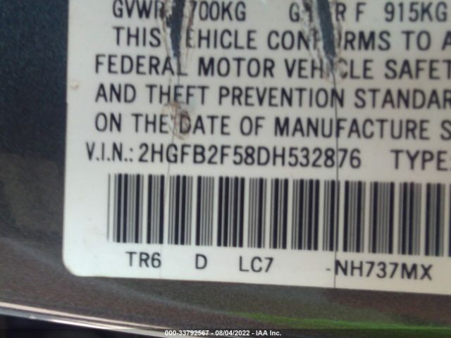 Photo 8 VIN: 2HGFB2F58DH532876 - HONDA CIVIC SDN 